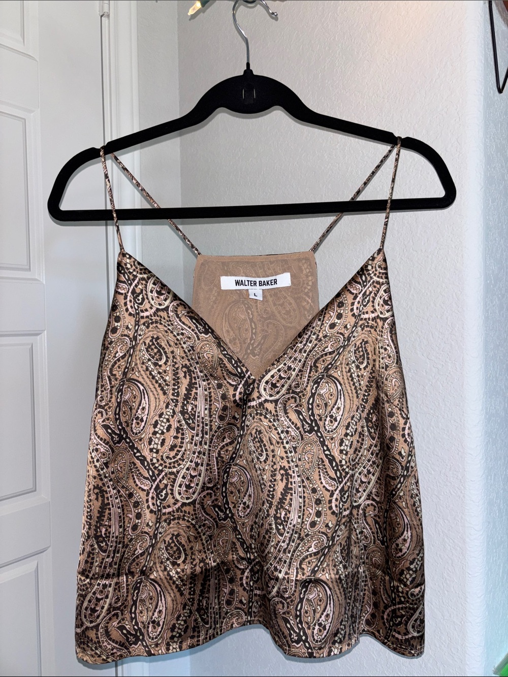 Walter Baker Paisley Satin Slip Top in Beige and Black